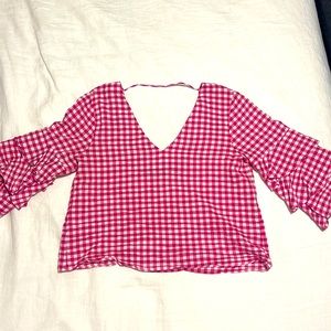 Pink gingham puff sleeve top